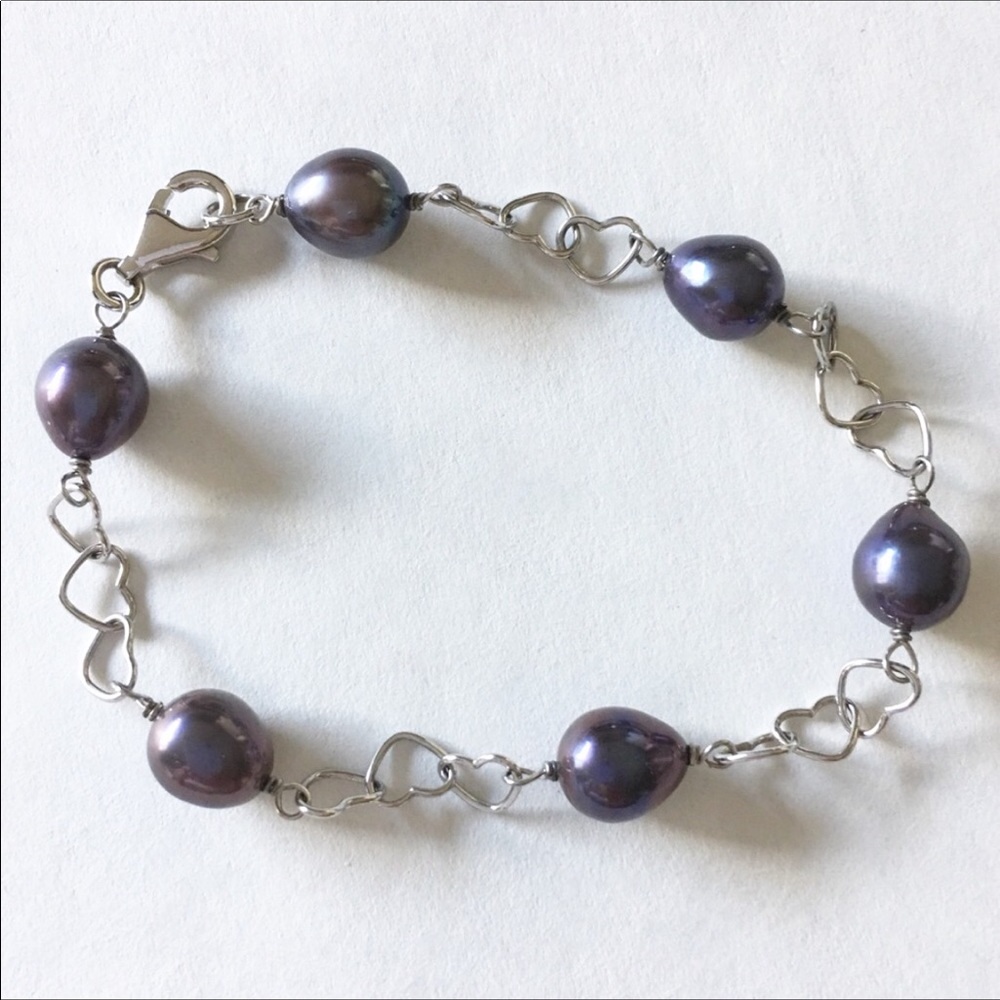 Freshwater Pearl Sterling Silver Heart Bracelet